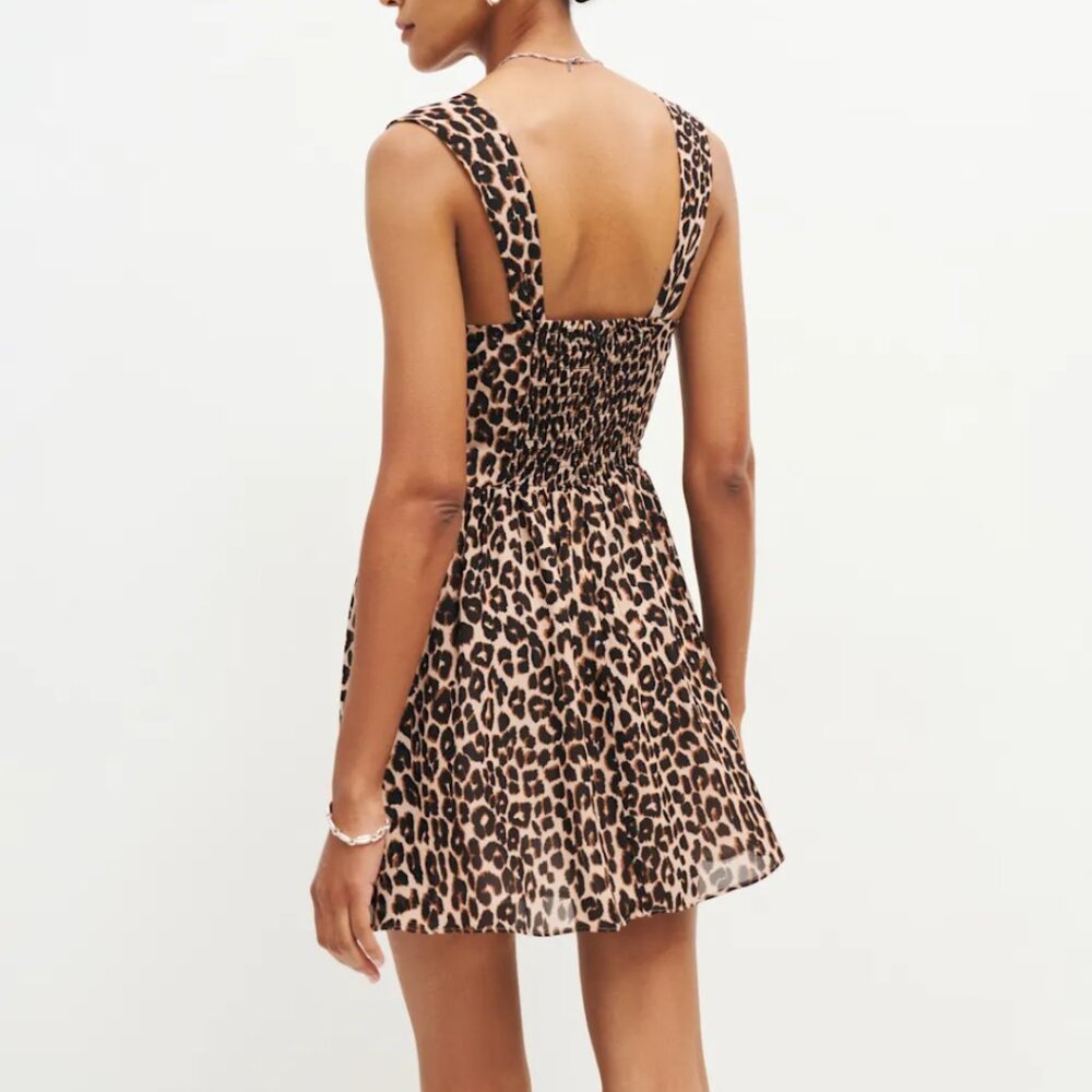 Reformation | NWT Taiga Fit & Flare Mini Dress in Leo Leopard Print Size 10 $218 - Picture 2 of 8